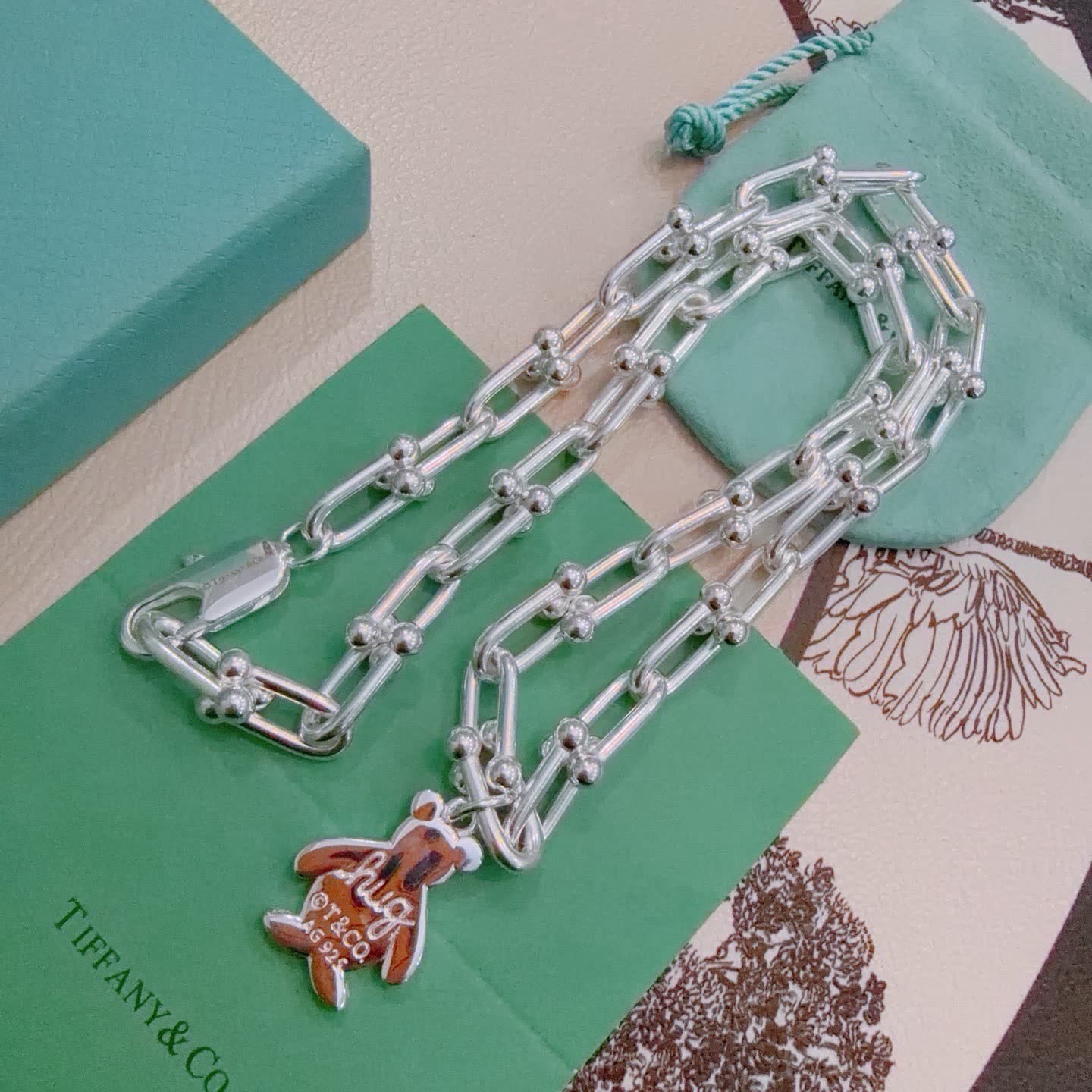 Tiffany & Co. Silver Link Necklace with Bear Charm